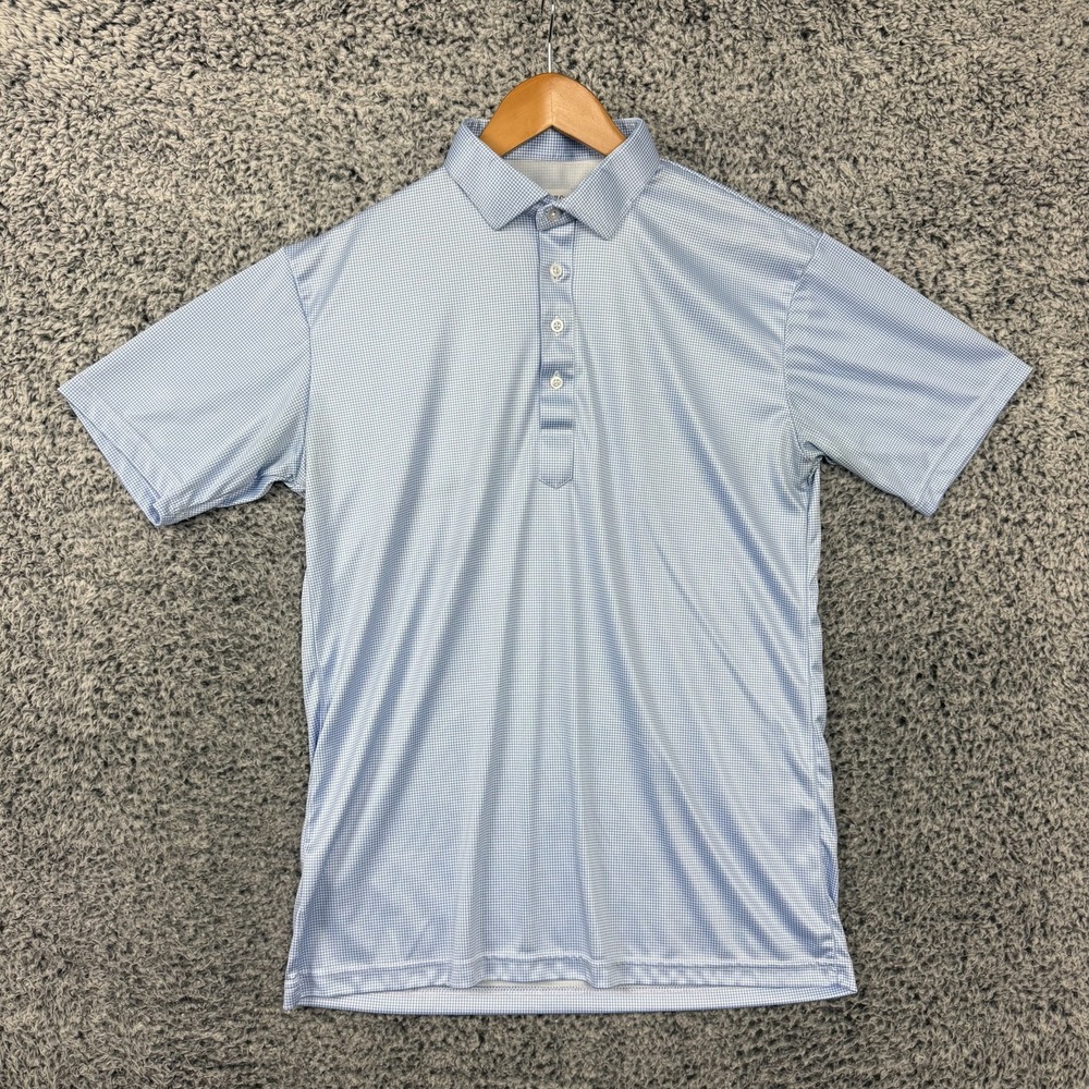 Collars & Co Polo Shirt Mens Large Blue Houndstooth Dress Collar Golf Stretch